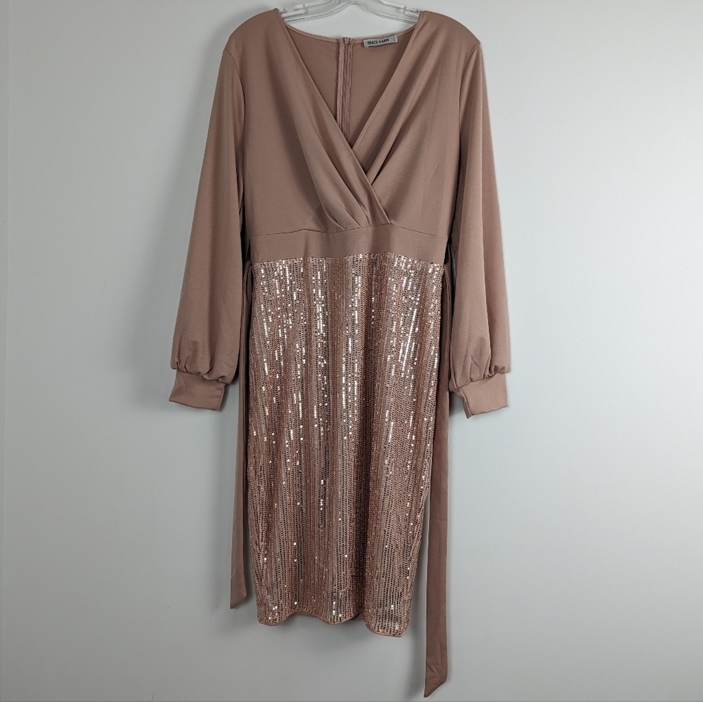Grace Karin Women's Long Sleeve Sequin Wrap V-Neck Dress size L Swiftie